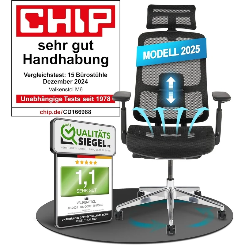 VALKENSTOL M6 - Premium Ergonomischer Bürostuhl bis 1,95 m