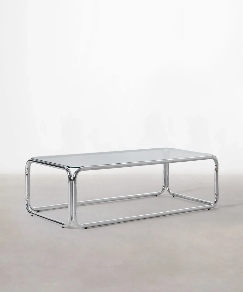Mesa de Centro Rectangular de Metal y Cristal Templado Mai (120x60cm)