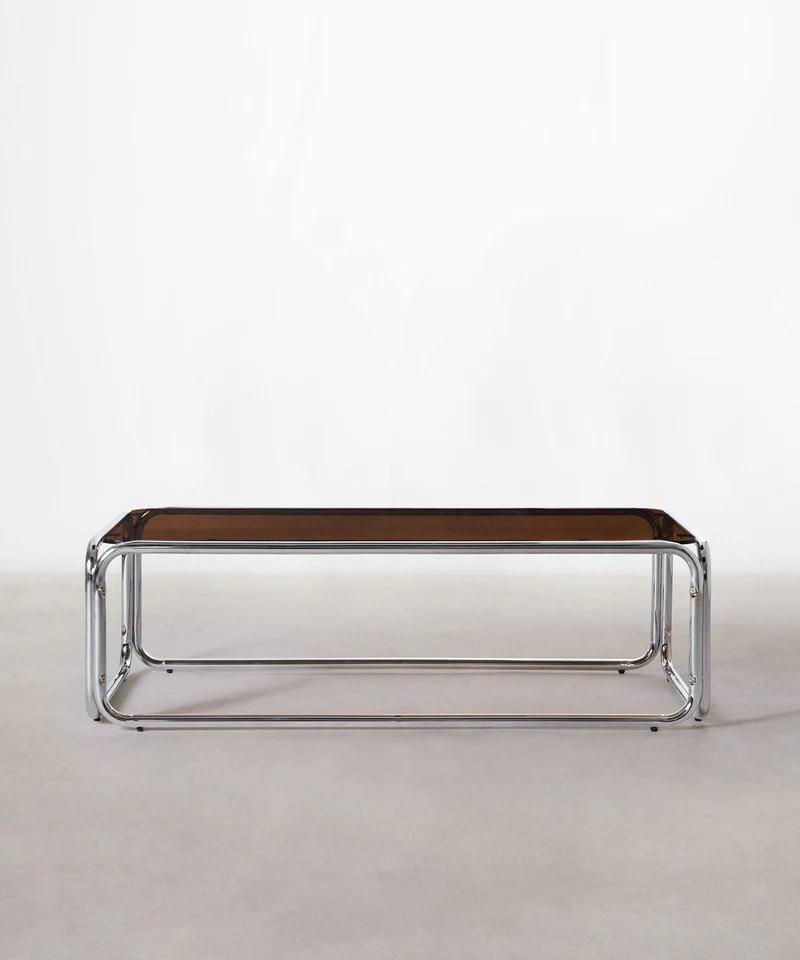 Mesa de Centro Rectangular de Metal y Cristal Templado Mai (120x60cm)
