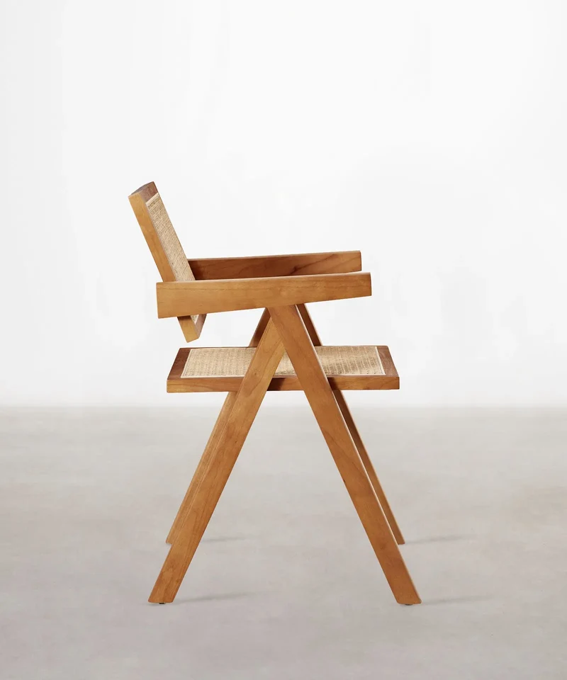 Silla de Comedor en Madera y Ratán con Reposabrazos Chiara Arms