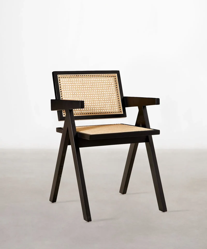 Silla de Comedor en Madera y Ratán con Reposabrazos Chiara Arms