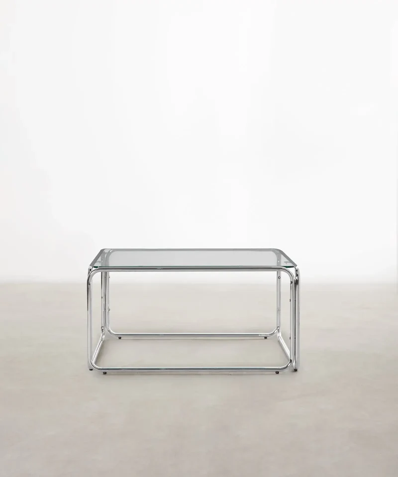 Mesa de Centro Cuadrada de Metal y Cristal Templado Cos (80x80cm)
