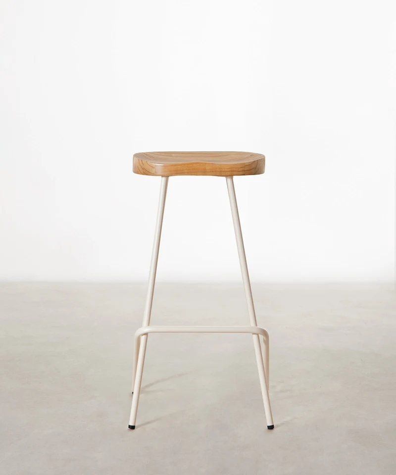 Taburete Alto en Acero y Madera Kai