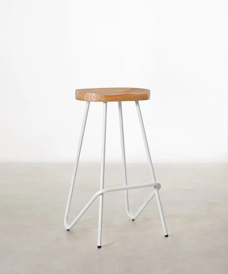 Taburete Alto en Acero y Madera Kai