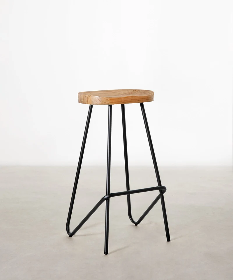 Taburete Alto en Acero y Madera Kai