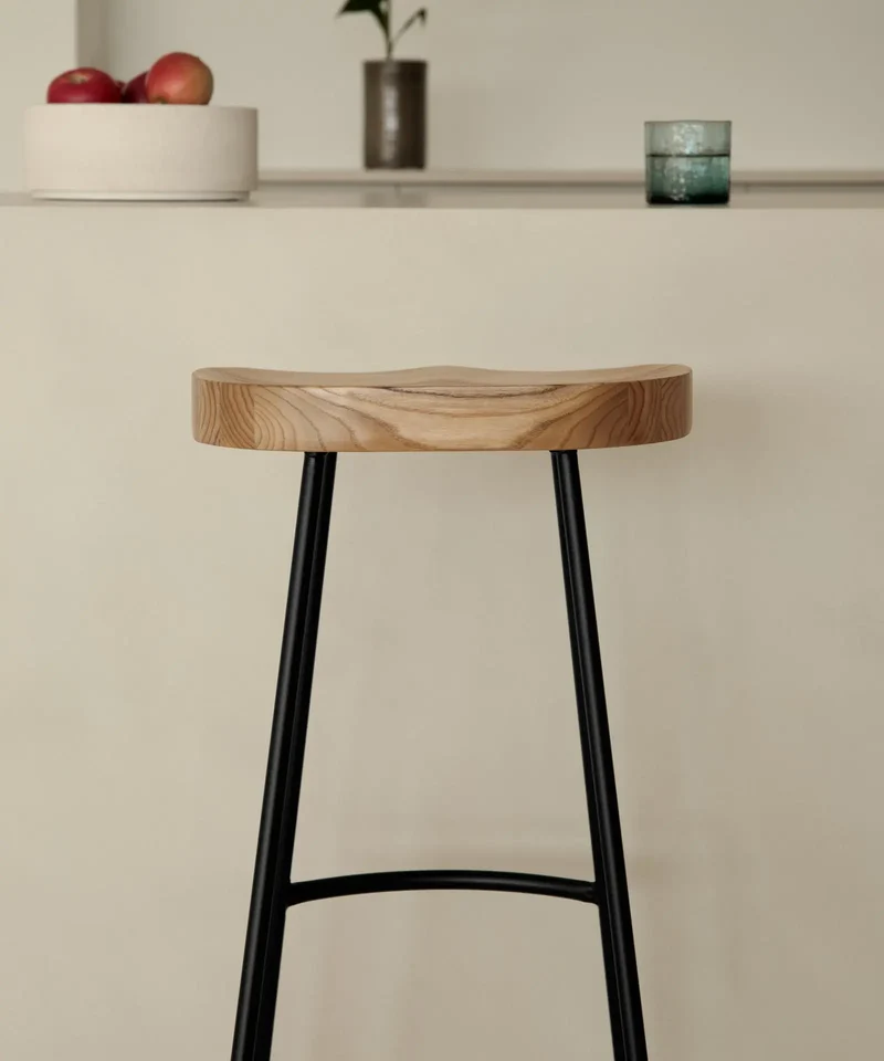 Taburete Alto en Acero y Madera Mel