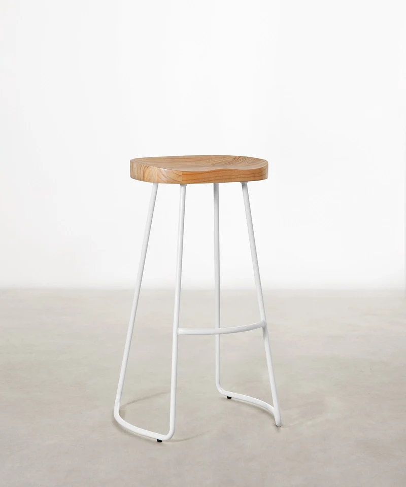 Taburete Alto en Acero y Madera Mel