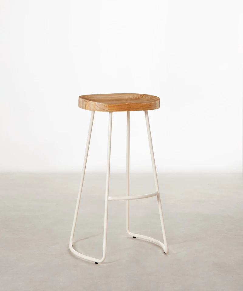 Taburete Alto en Acero y Madera Mel