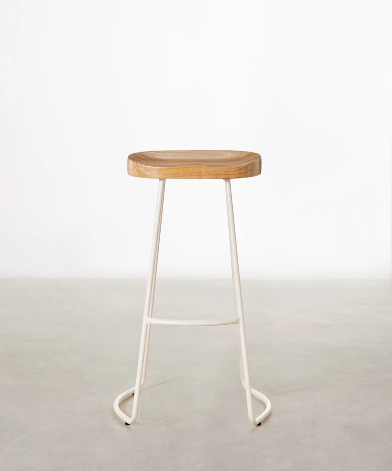 Taburete Alto en Acero y Madera Mel