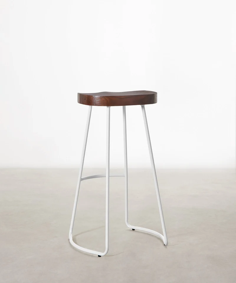 Taburete Alto en Acero y Madera Mel