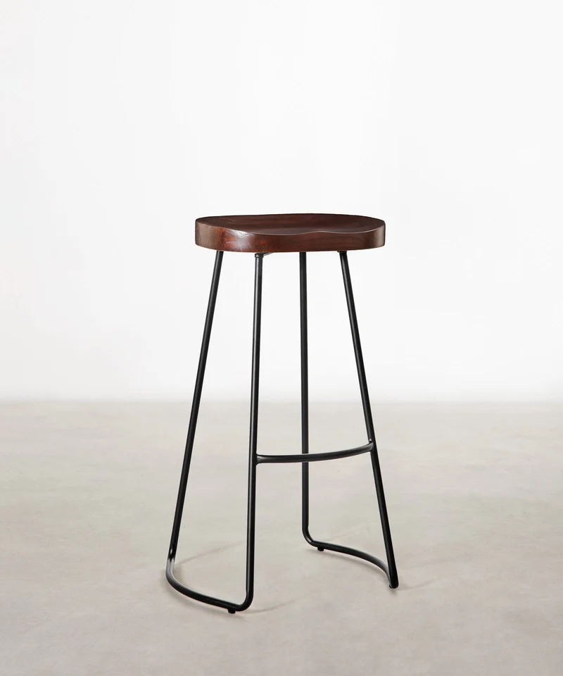 Taburete Alto en Acero y Madera Mel