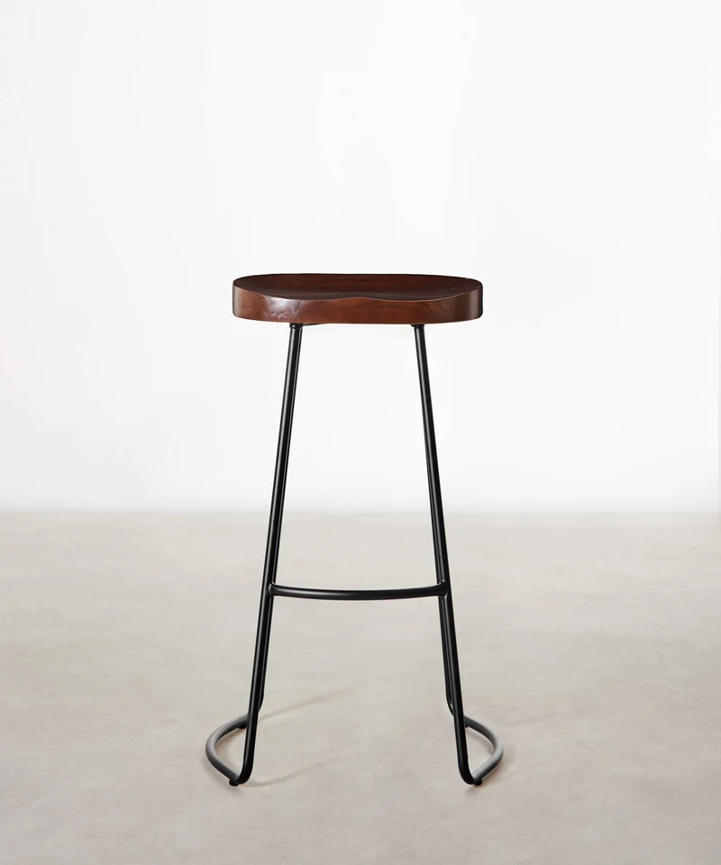 Taburete Alto en Acero y Madera Mel