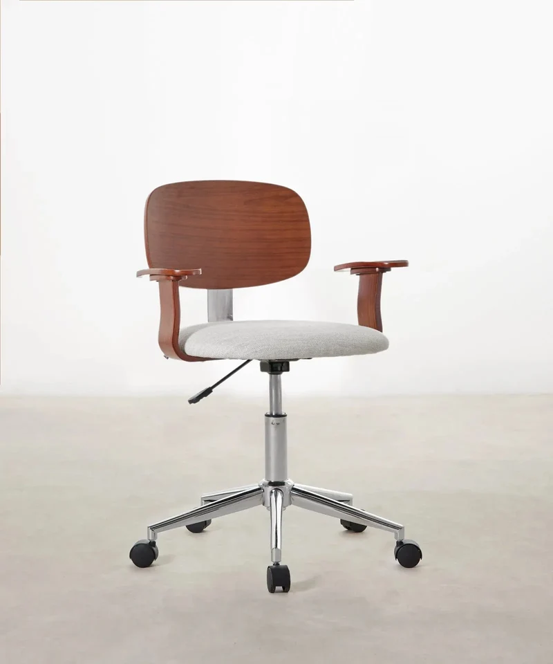 Silla de Escritorio de Madera y Tapizada Ajustable Morgan