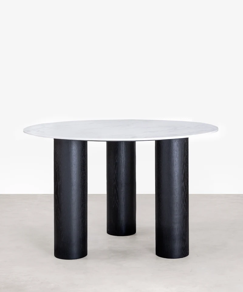 Mesa de Comedor Redonda en Madera y Mármol Anetta (120 cm)