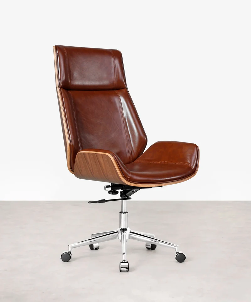 Silla de Escritorio de Piel y Madera Marvin