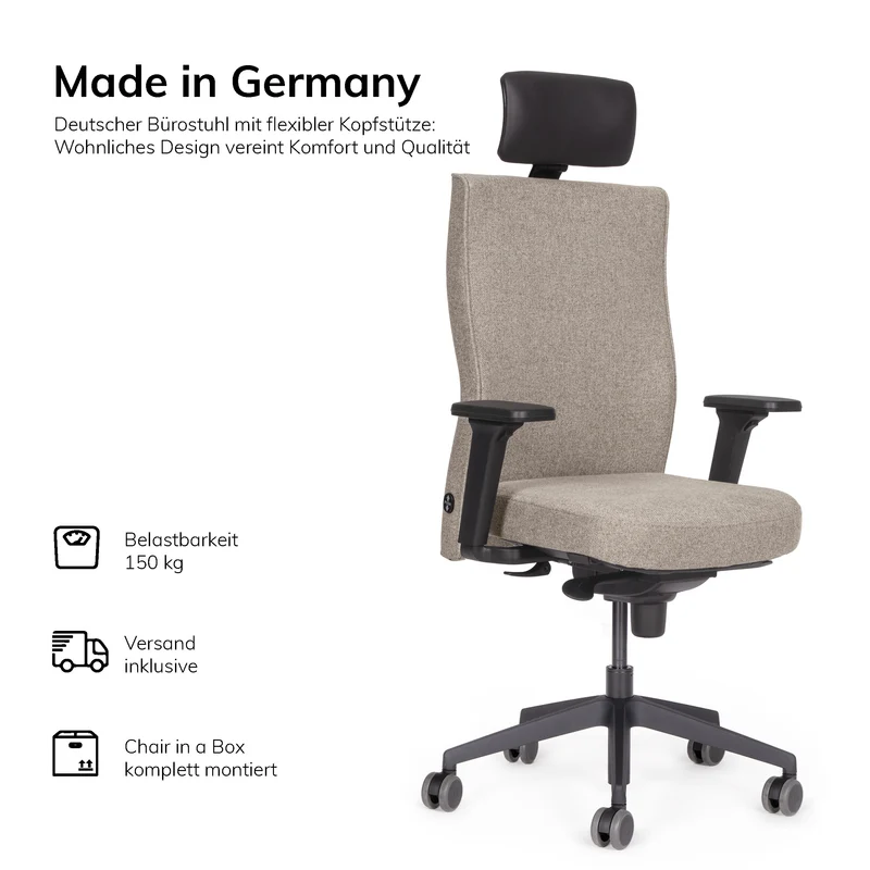 Ergonomischer Bürostuhl lento Genesis | mit Kopfstütze & Armlehnen