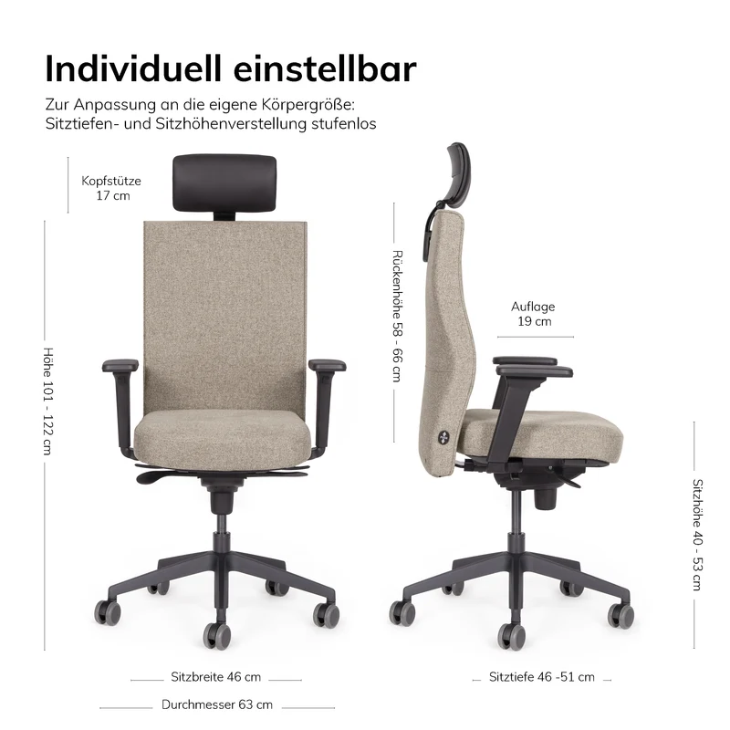 Ergonomischer Bürostuhl lento Genesis | mit Kopfstütze & Armlehnen