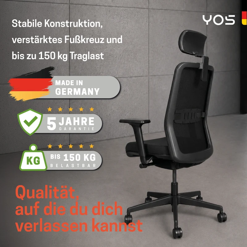 YOS S5 ergonomischer Bürostuhl mit Kopfstütze, Schreibtischstuhl