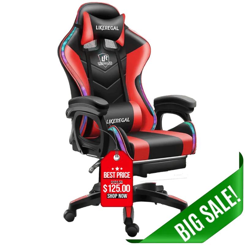Gaming Chair with Light and Massage Lumbar support (New)