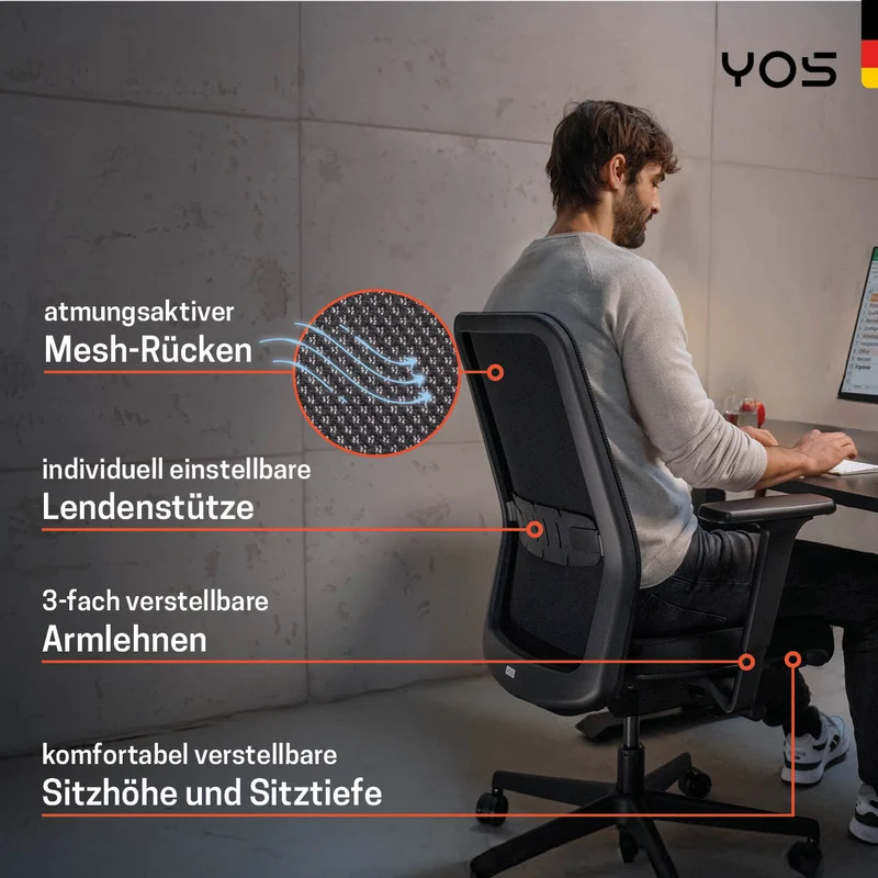 YOS S4 ergonomischer Bürostuhl | Aktiver Rücken gegen Rückenschmerzen