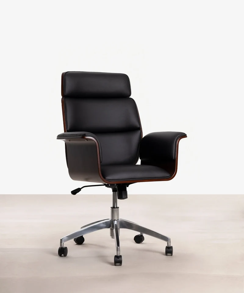 Silla de Escritorio de Polipiel y Madera Shiro