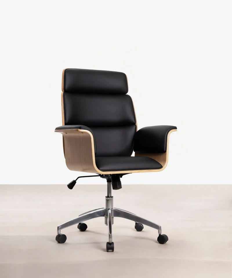 Silla de Escritorio de Polipiel y Madera Shiro