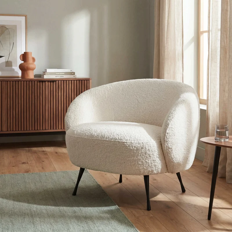 Sessel New Idea, Stoff beige, Metallfüße schwarz