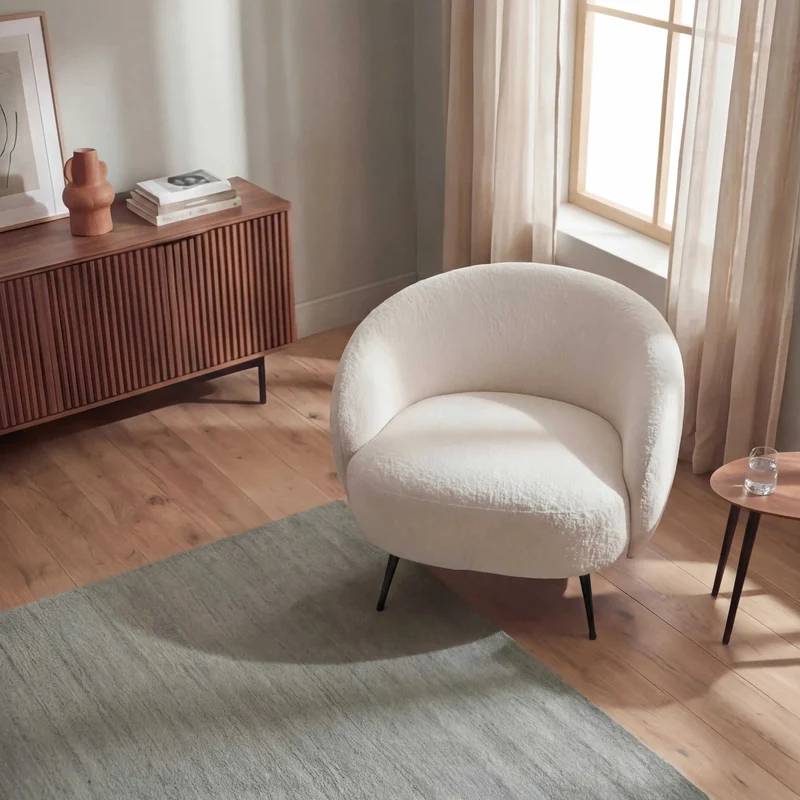 Sessel New Idea, Stoff beige, Metallfüße schwarz