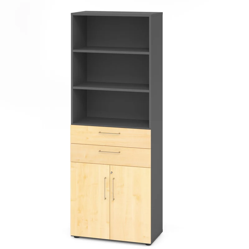 Hammerbacher Schubkasten-Schrank Serie 9, Kombischrank 6 OH, 2 Schübe, 3 Fach, abschließbar 80 x 215,6 x 42cm(B/H/T)