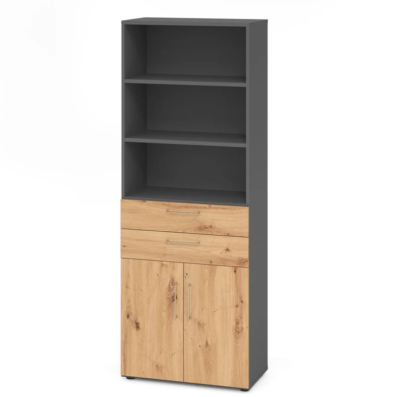 Hammerbacher Schubkasten-Schrank Serie 9, Kombischrank 6 OH, 2 Schübe, 3 Fach, abschließbar 80 x 215,6 x 42cm(B/H/T)