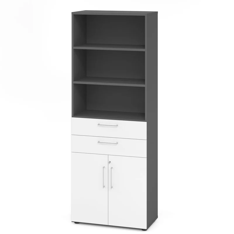 Hammerbacher Schubkasten-Schrank Serie 9, Kombischrank 6 OH, 2 Schübe, 3 Fach, abschließbar 80 x 215,6 x 42cm(B/H/T)