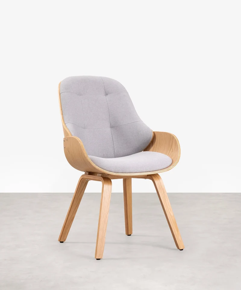 Sillón de Madera Tapizado en Tela y Lino con Reposapiés Benson