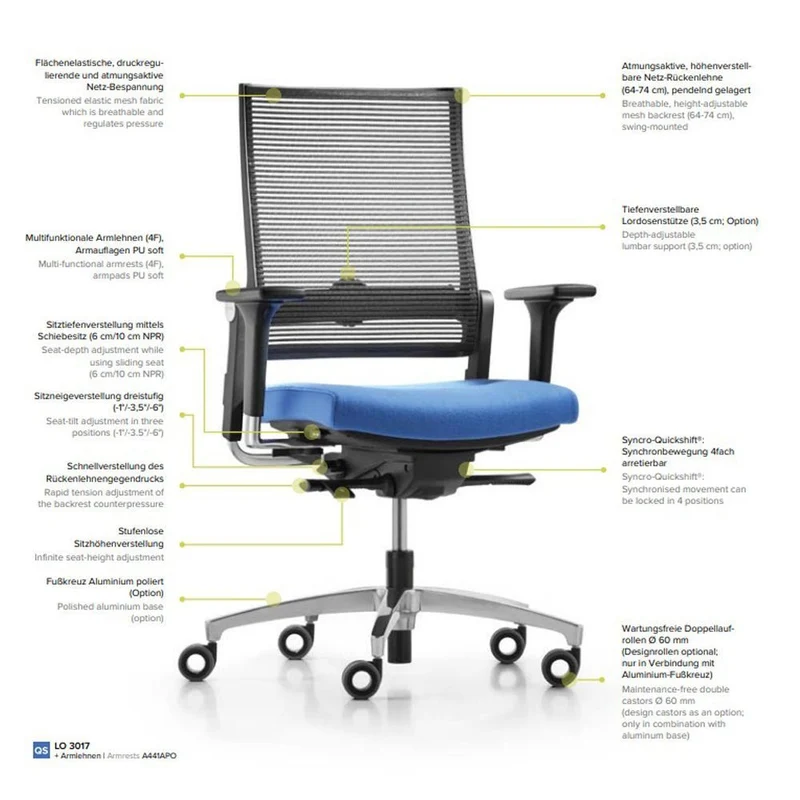 Ergonomischer Bürostuhl Dauphin LORDO FLEX LO 3017_SLP | Netzrücken | Schwarz