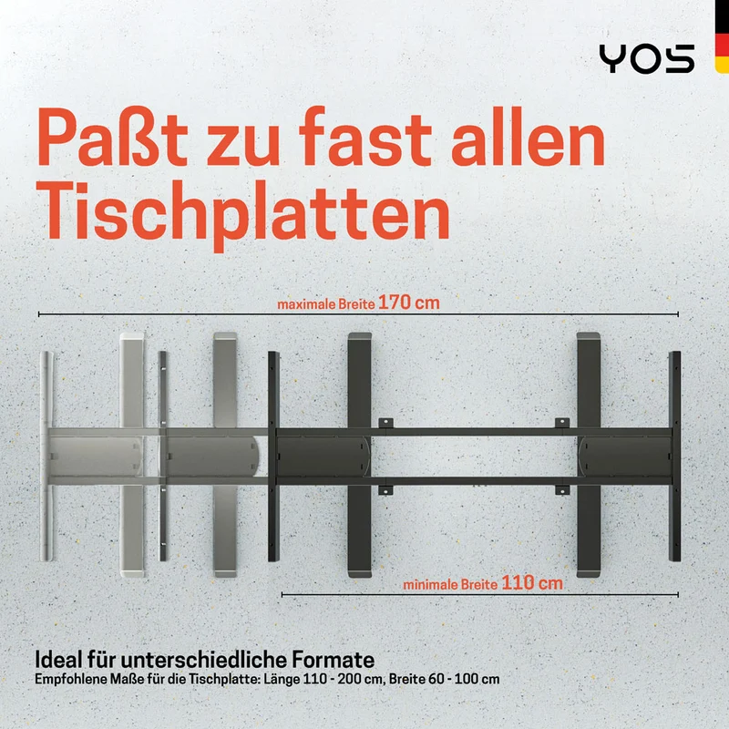 YOS T5 Höhenverstellbares Schreibtisch Gestell | Tischgestell | bis 129,5 cm | 3 Farben