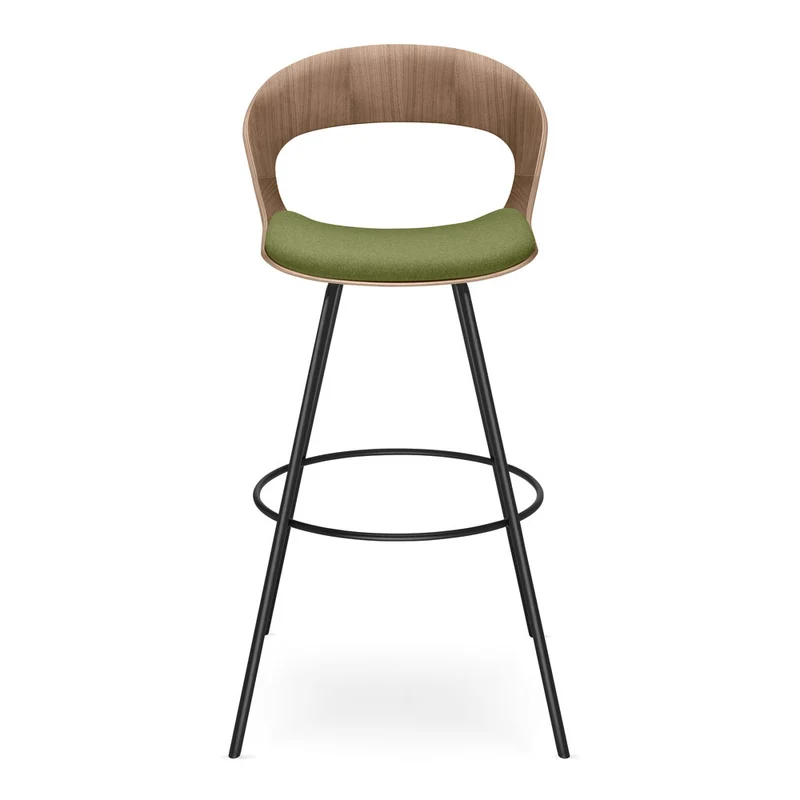 YOS B3 Lotus Design Barhocker | Tresenstuhl | Echtholz Furnier Walnuß | mit Polster
