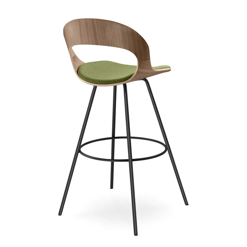 YOS B3 Lotus Design Barhocker | Tresenstuhl | Echtholz Furnier Walnuß | mit Polster