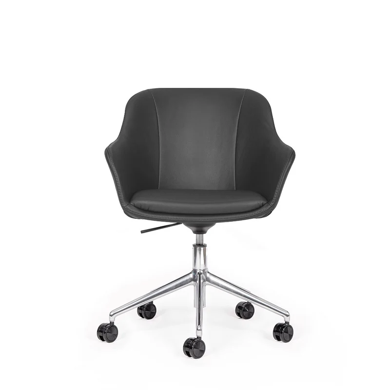 lento Smart Cosy D high Leder | Gestell schwarz & Alu | Konferenzstuhl | Echtleder | Wippfunktion & Rollen