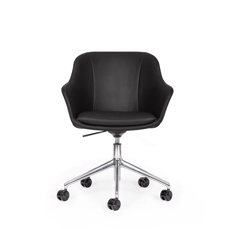 lento Smart Cosy D high Leder | Gestell schwarz & Alu | Konferenzstuhl | Echtleder | Wippfunktion & Rollen