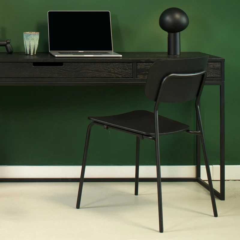 Stapelstuhl | Designerstuhl | Besucherstuhl | Schwarz | Holzschale Eiche