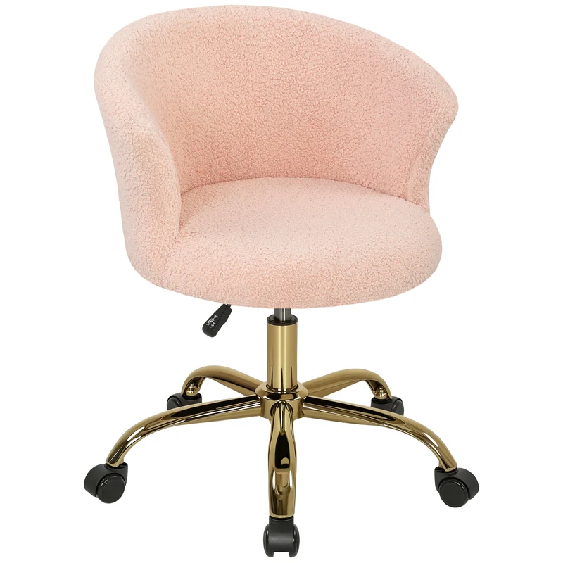 Cadeira de escritório, poltrona ergonómica ajustável em altura, assento giratório, base em aço, rosa
