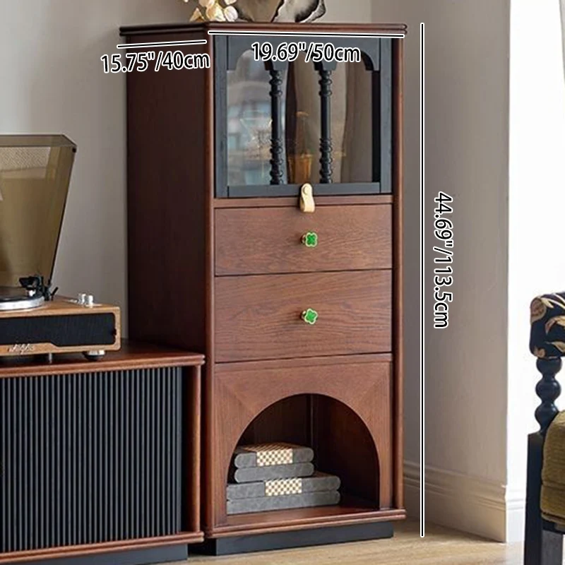 Traditional French Pine Wood Multi-layer Solid Wood Glass Ball-Shaped Rectangular Storage Cabinet 2-Drawer For Living Room