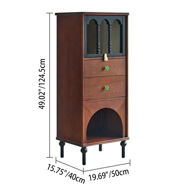 Traditional French Pine Wood Multi-layer Solid Wood Glass Ball-Shaped Rectangular Storage Cabinet 2-Drawer For Living Room