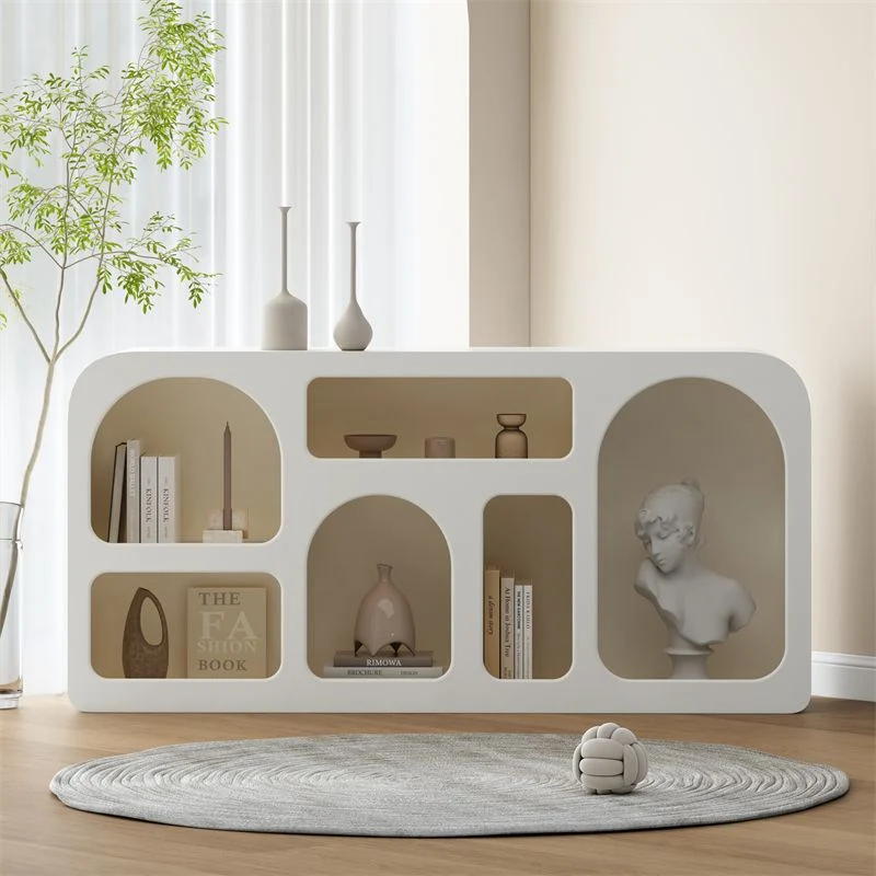 Modern Minimalist Engineered Wood Arched Rounded Rectangular Storage Cabinet 6-Cabinets For Living Room