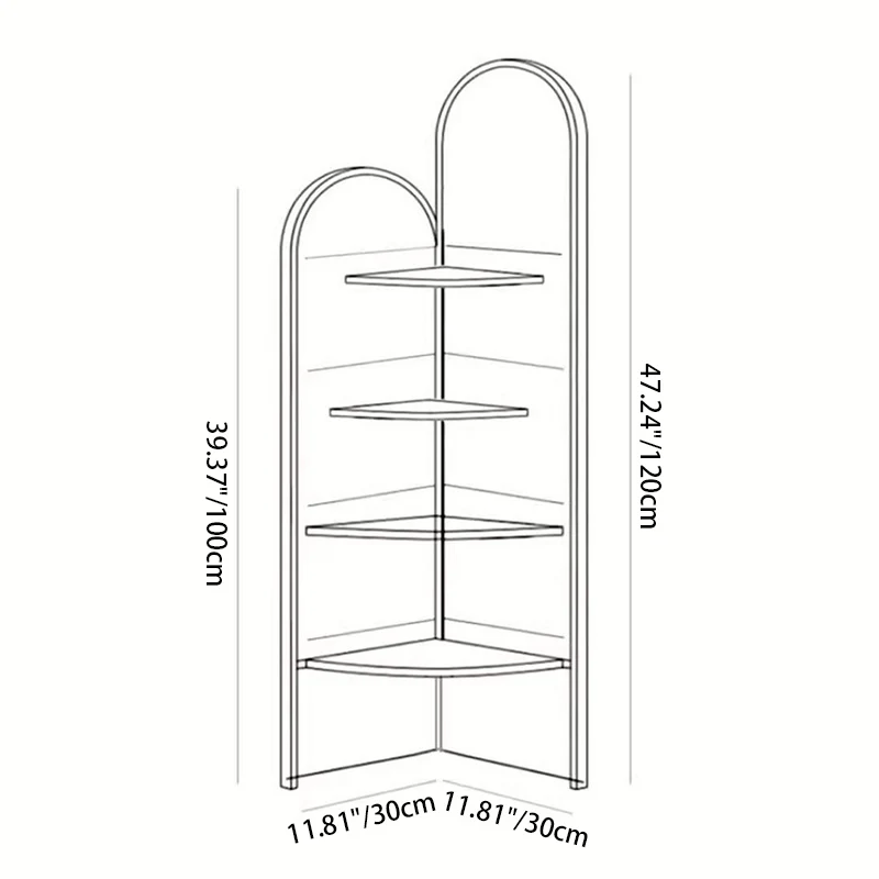 Traditional French Rectangular Medium-Density Fiberboard Crystal Porcelain Painting Corner Shelf Unit 4-Tier For Living Room