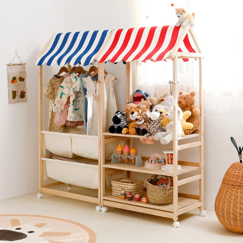 Contemporary Creative Rectangular Solid Pine Wood Fabric Storage Shelf 3-Tier For Living Room