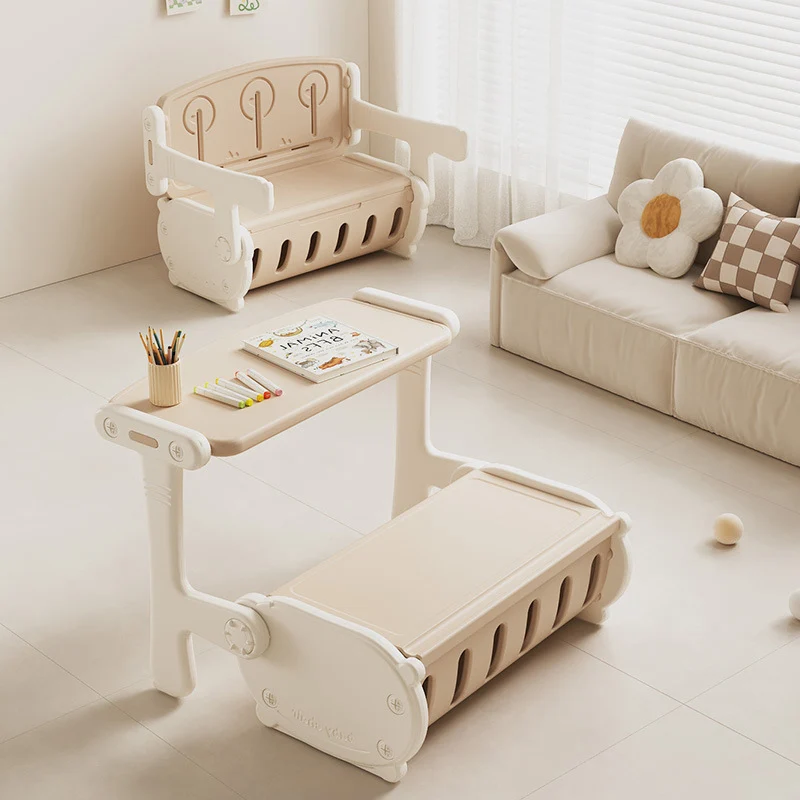 Contemporary Creative Rectangular HDPE Desk & Chair Set With 1 Storage Cabinet For Living Room