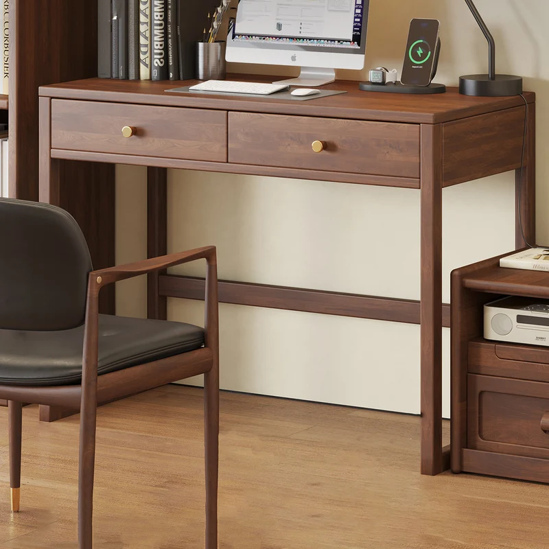 Modern Minimalist Rubberwood Rectangular Desks 1/2-Drawer For Home Office