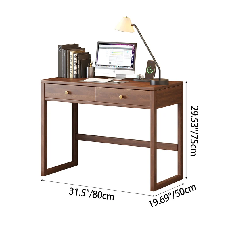 Modern Minimalist Rubberwood Rectangular Desks 1/2-Drawer For Home Office