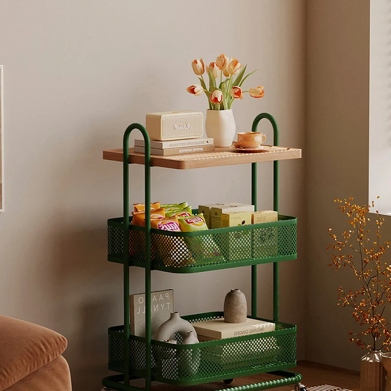 Contemporary Industrial Rectangular Iron PVC Panel Movable Storage Shelf 3-Tier For Living Room & Bedroom