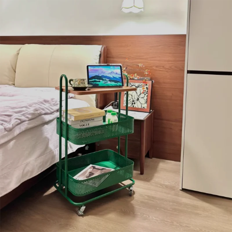 Contemporary Industrial Rectangular Iron PVC Panel Movable Storage Shelf 3-Tier For Living Room & Bedroom